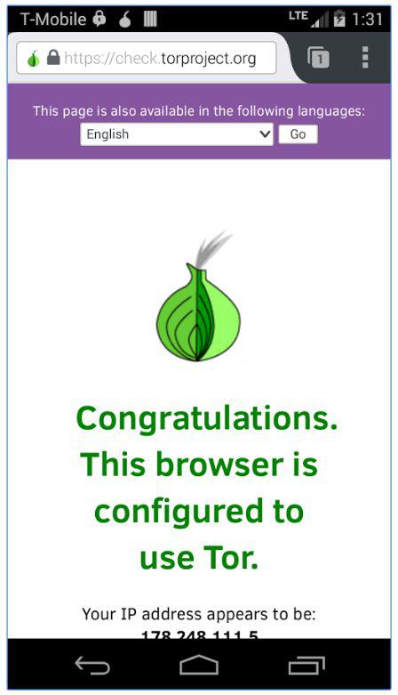 Congratulations Connected To Tor Message