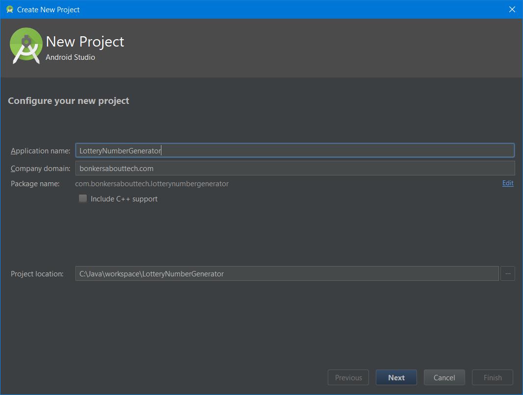 Configure new project in Android Studio