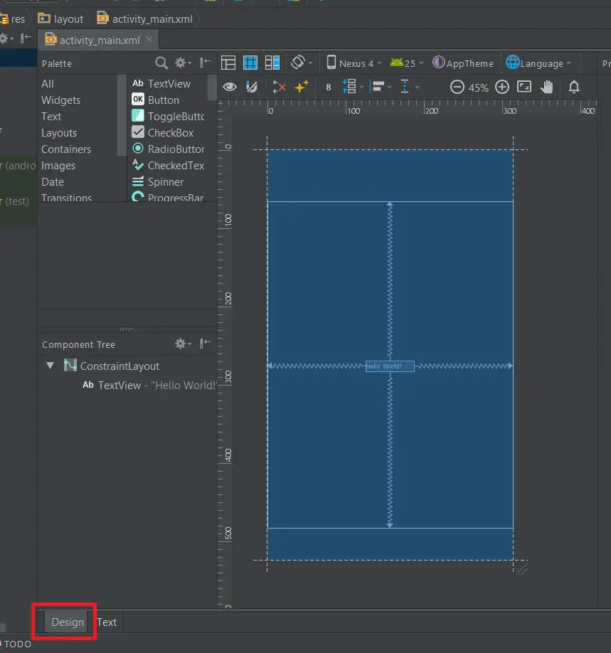 Design view in Android Studio