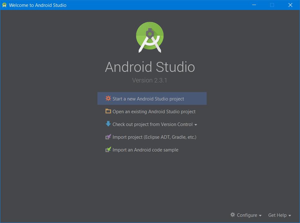 Android studio start a new Android project
