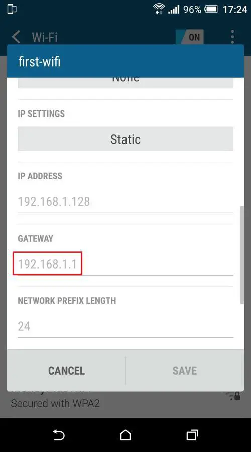 Android Wi-Fi router gateway IP Address
