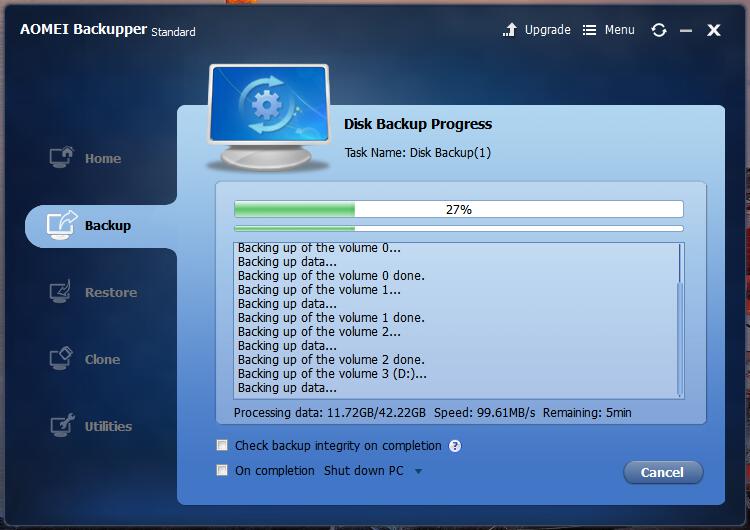 AOMEI Backupper start backup