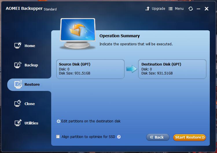 AOMEI Backupper start restore