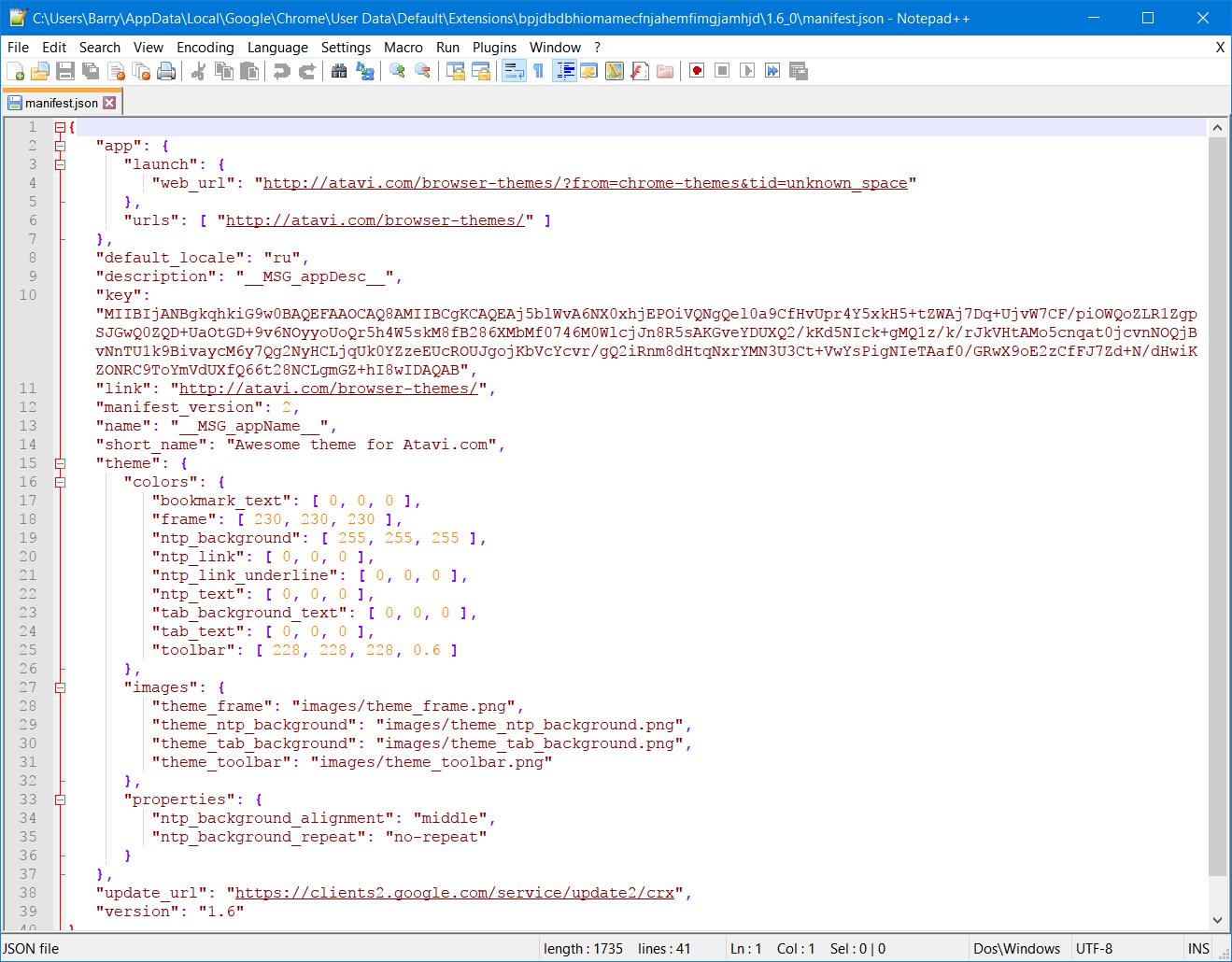 Chrome theme manifest.json