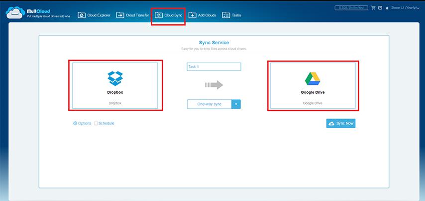 Cloud sync in MultCloud