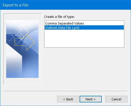 CSV or Outlook Data File options