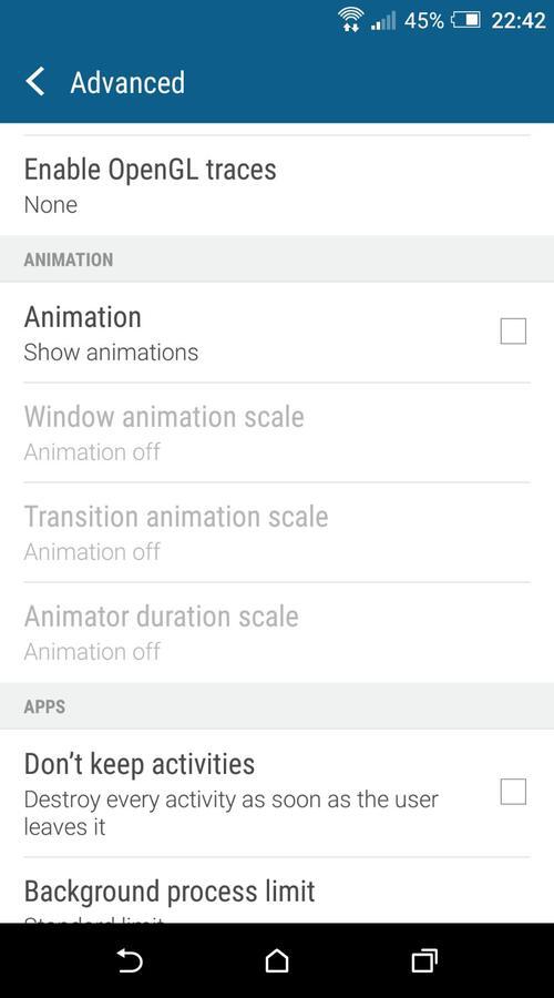 Developer options - turn animations off