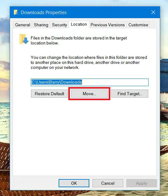 Windows downloads folder properties