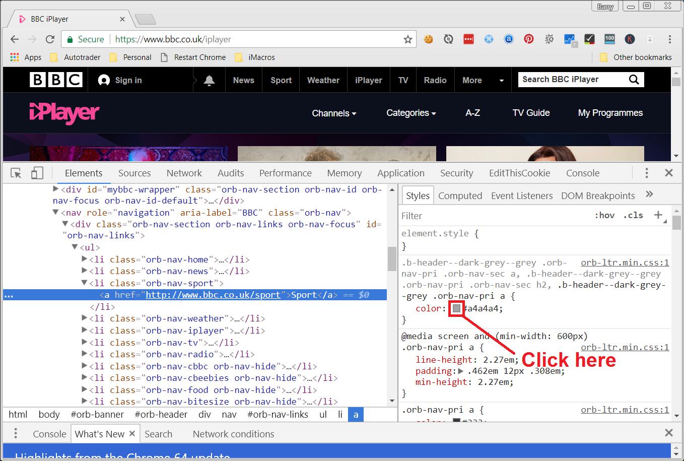 Finding CSS color in devtools