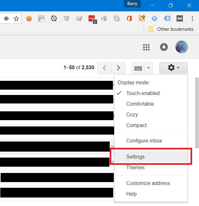 Gmail settings drop down list