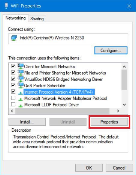 Wi-Fi properties IPV4