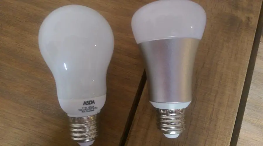 Lombex smart bulb next to filament bulb
