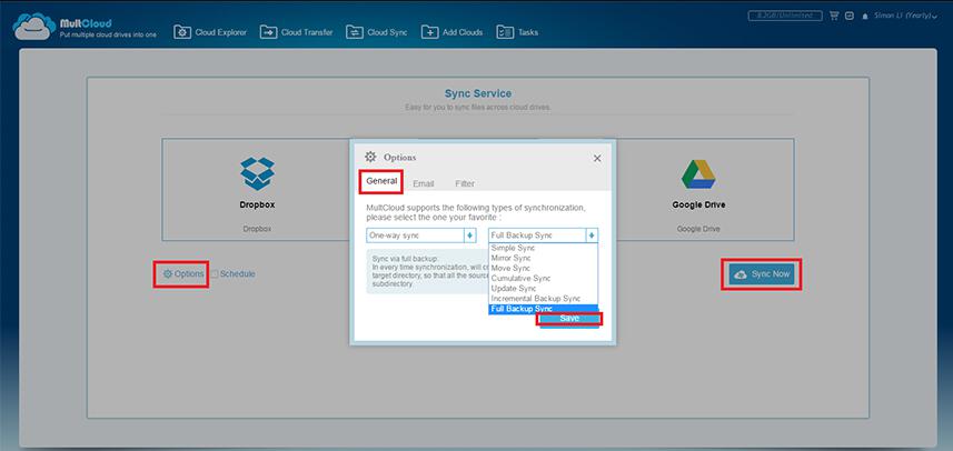 One-way sync in MultCloud