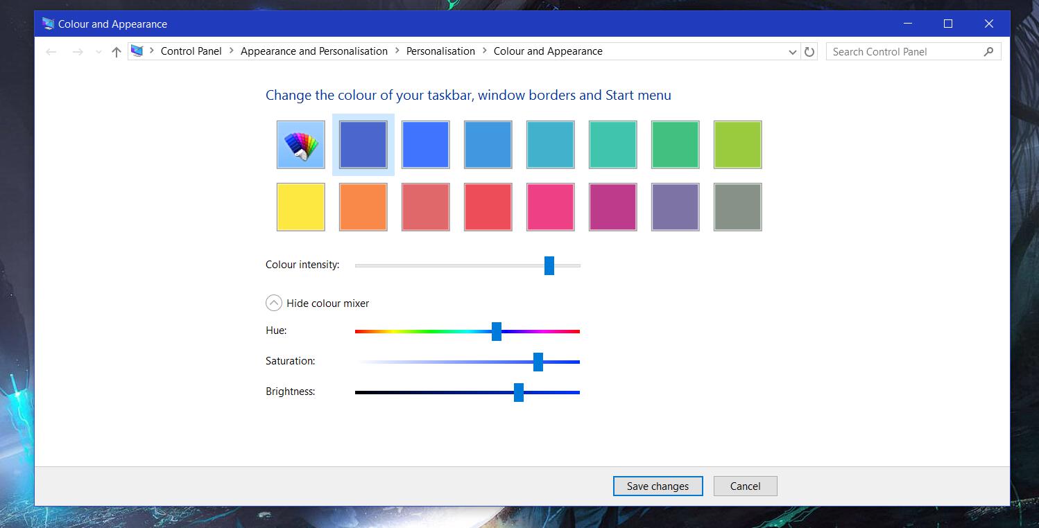 Color And Appearance Windows 10 Control Panel