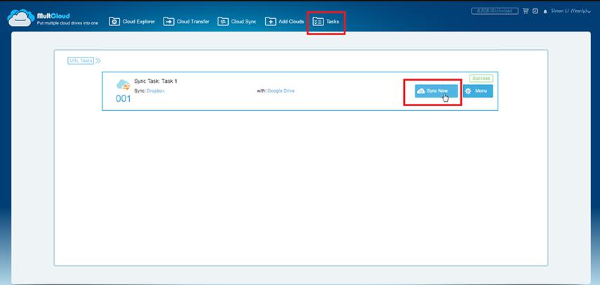 Sync now in MultCloud