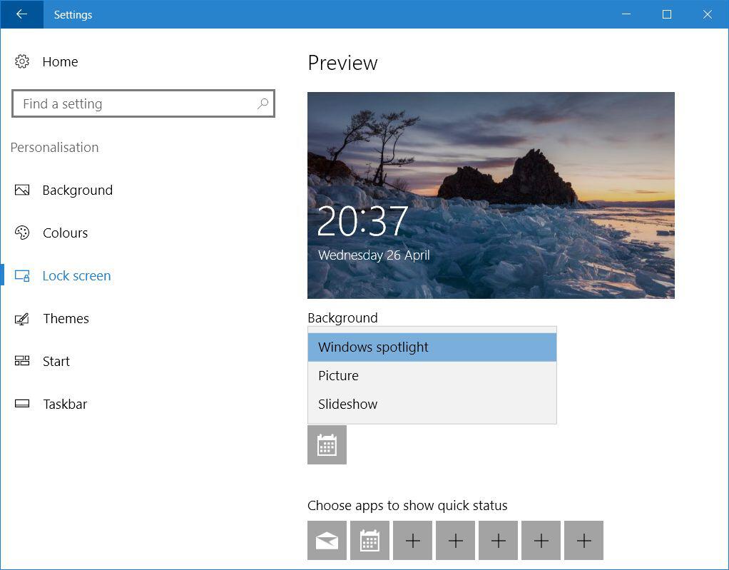 Windows 10 Spotlight Background Option