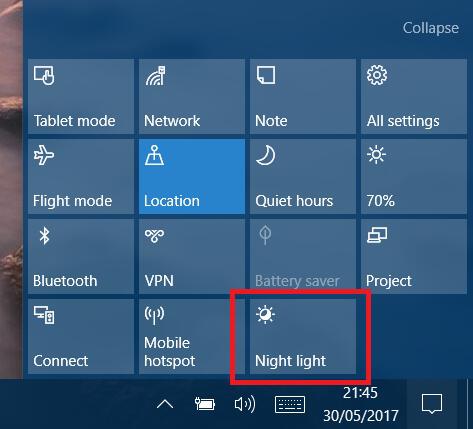 Windows 10 Night Light Button System Tray