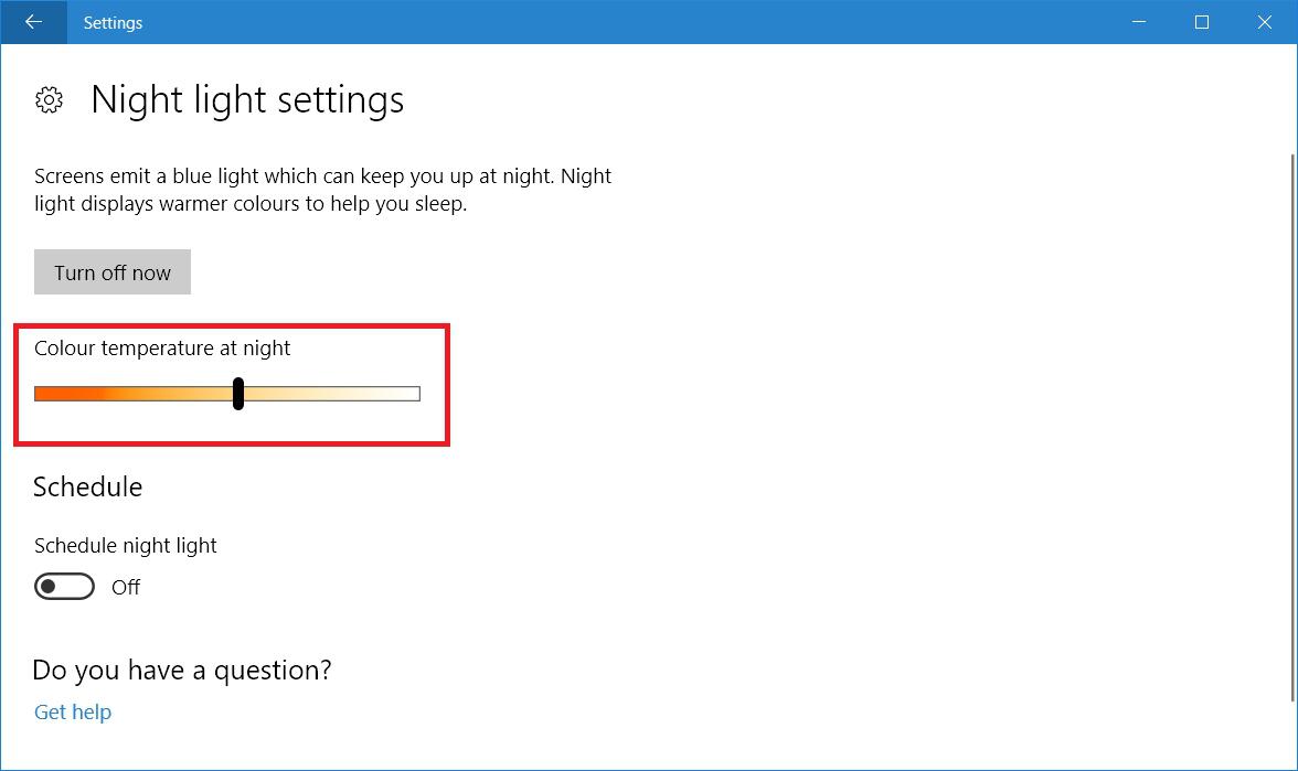 Windows 10 Night Light Color Temperature
