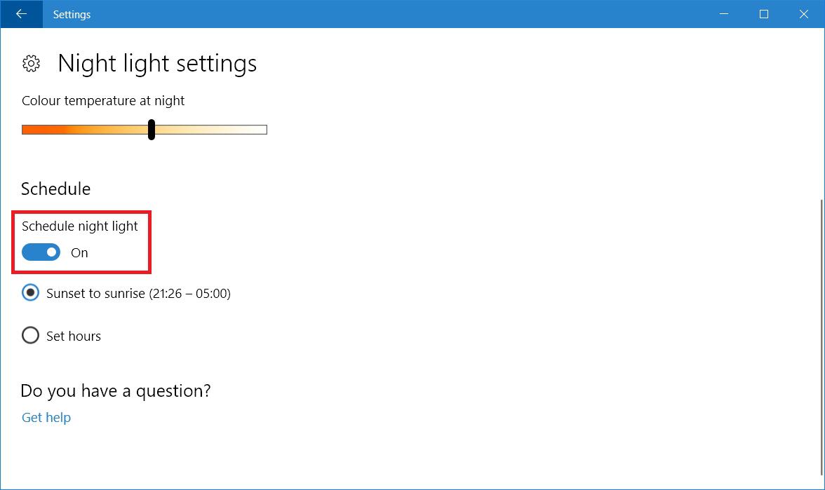 Windows 10 Night Light Schedule