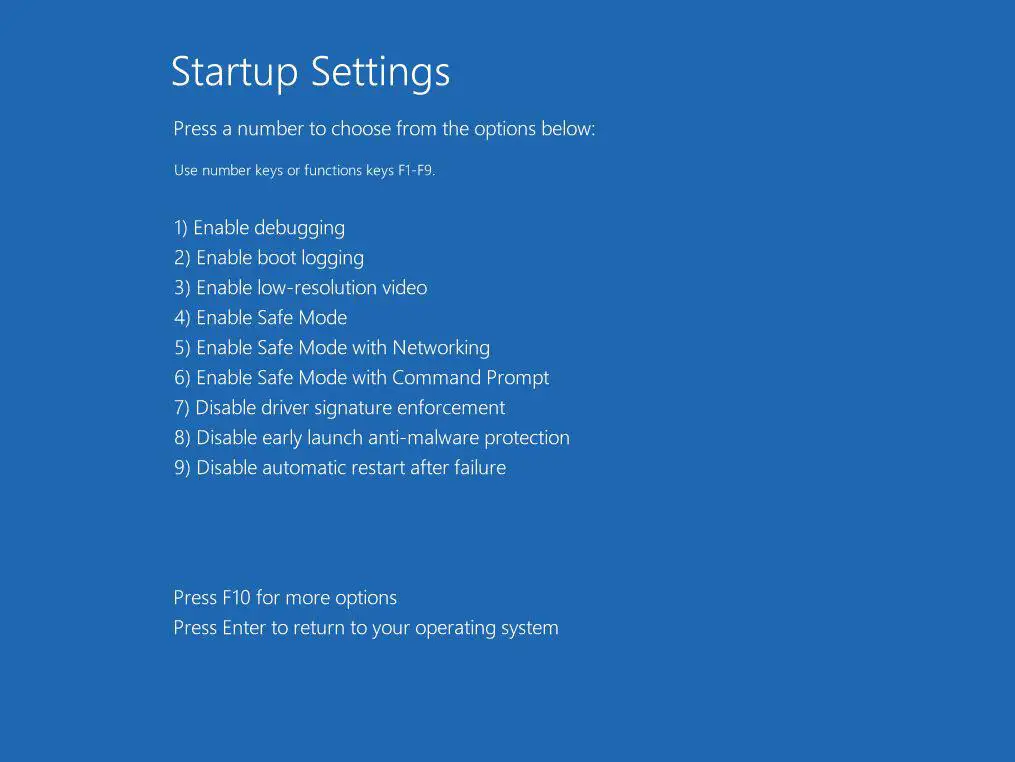 Windows 10 Safe Mode Startup Settings