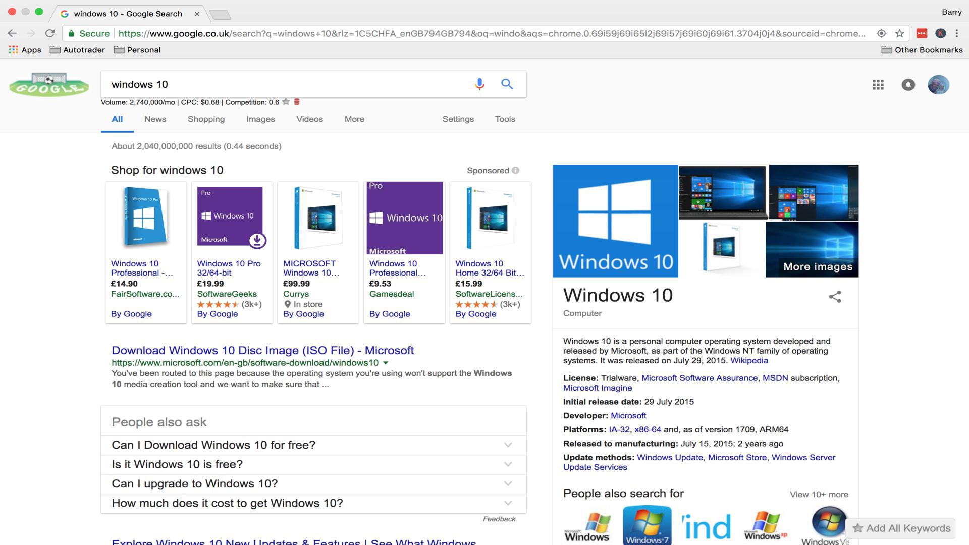 Windows 10 Search Engine Results Pages