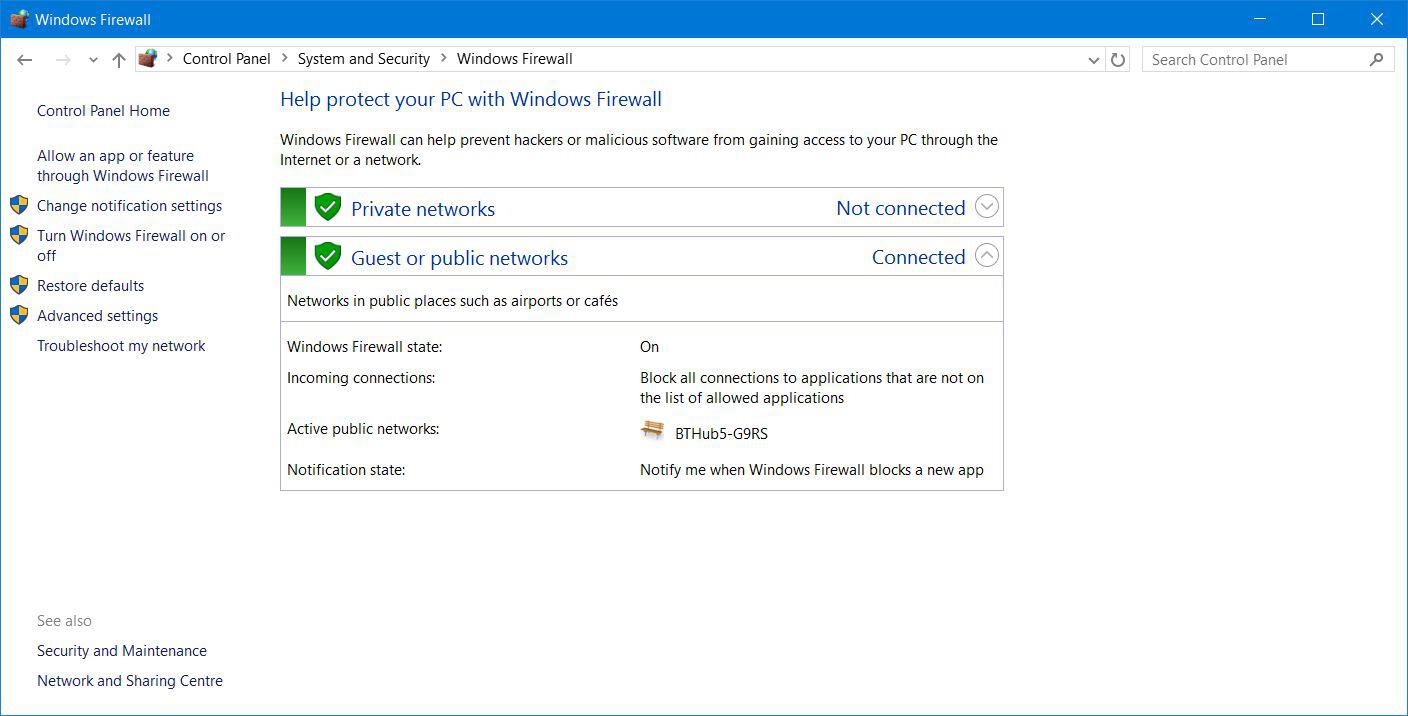 Windows 10 Firewall Settings