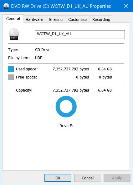 Windows reported DVD size