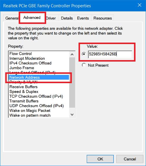 network mac address change