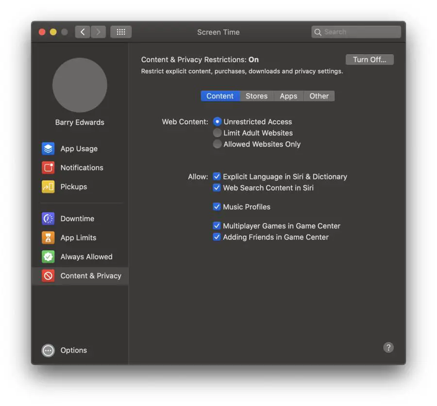 Screen Time Content Privacy MacOS